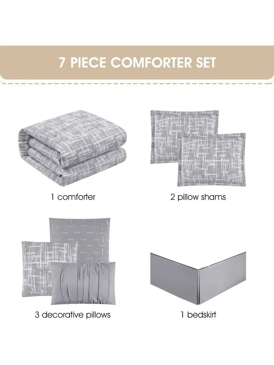 Комплект постельного белья 7 предметов Geometric, California King Stratford Park — изображение 4 из 7, серый