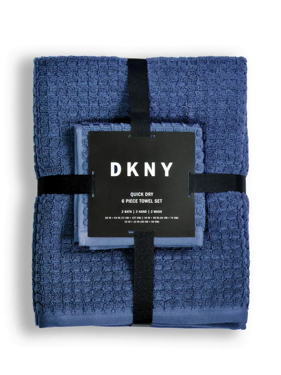 Быстросохнущий набор банных полотенец из 6 предметов DKNY — изображение 7 из 8, джинсовый синий