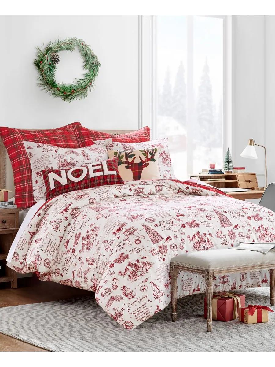Комплект постельного белья Home Yuletide, двусторонний, 3 предмета, размер Full/Queen Levtex — изображение 5 из 7, красный