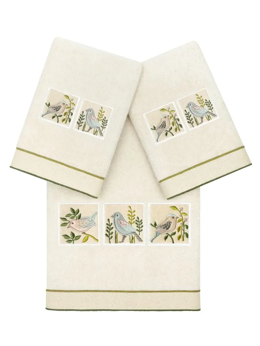 Набор из 3 полотенец Cotton Belinda с вышивкой Linum Home — изображение 1 из 4, бежевый