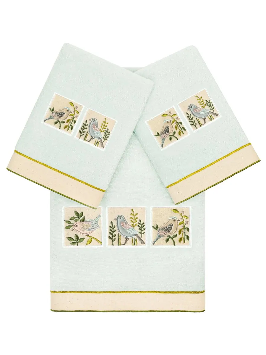 Набор из 3 полотенец cotton belinda с вышивкой. Linum Home — изображение 1 из 4, голубой