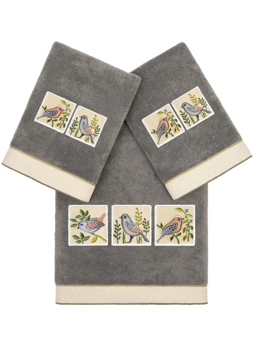 Набор из 3 полотенец Cotton Belinda с вышивкой Linum Home — изображение 1 из 4, темно-серый