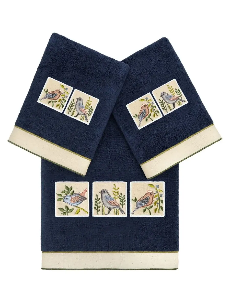 Набор из 3 полотенец Cotton Belinda с вышивкой Linum Home — изображение 1 из 4, морской