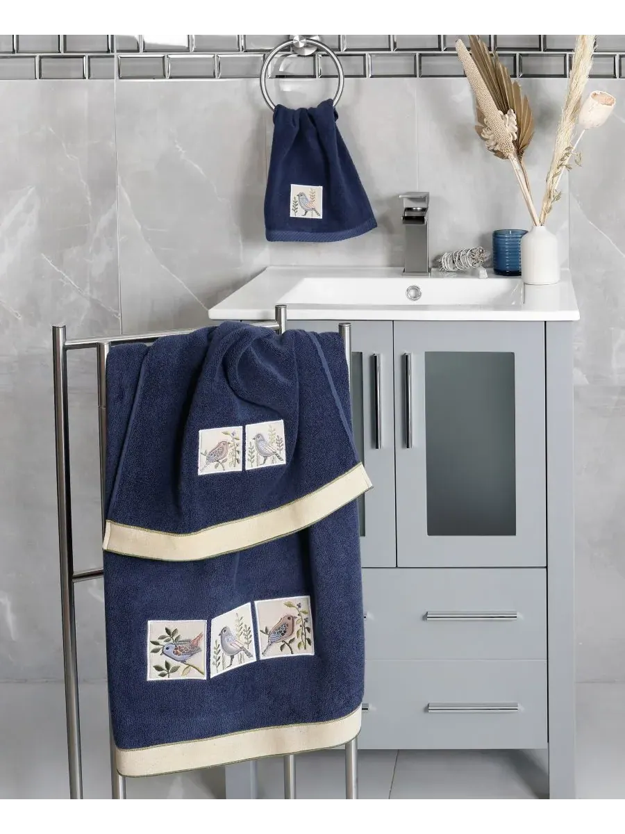 Набор из 3 полотенец Cotton Belinda с вышивкой Linum Home — изображение 4 из 4, морской
