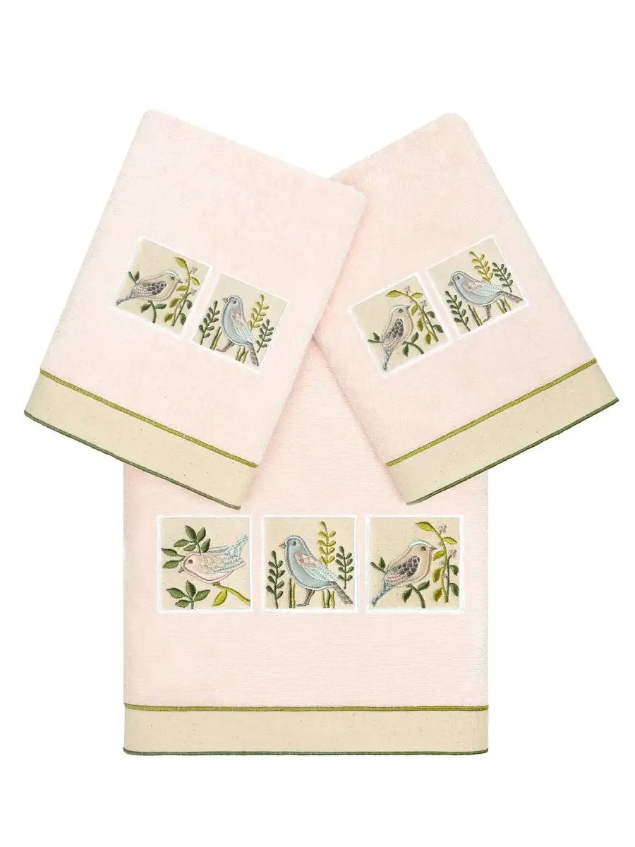 Набор из 3 полотенец Cotton Belinda с вышивкой Linum Home — изображение 1 из 4, пудровый розовый