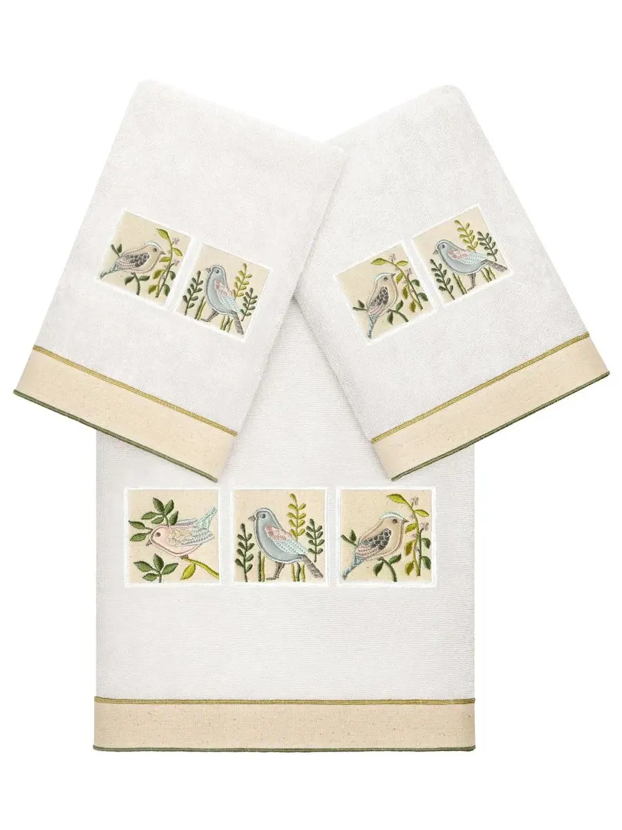 Набор из 3 полотенец Cotton Belinda с вышивкой Linum Home — изображение 1 из 3, серебряный