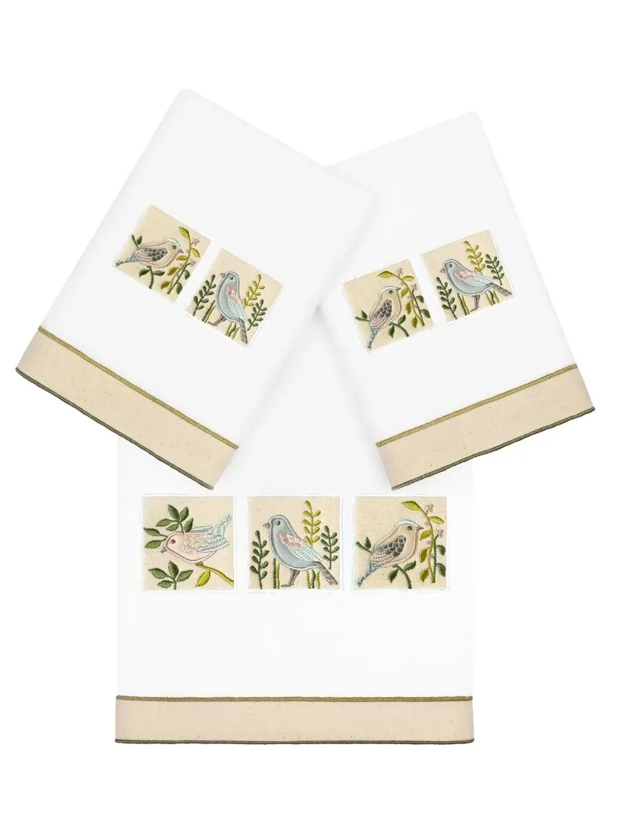 Набор из 3 полотенец Cotton Belinda с вышивкой Linum Home — изображение 1 из 4, белый