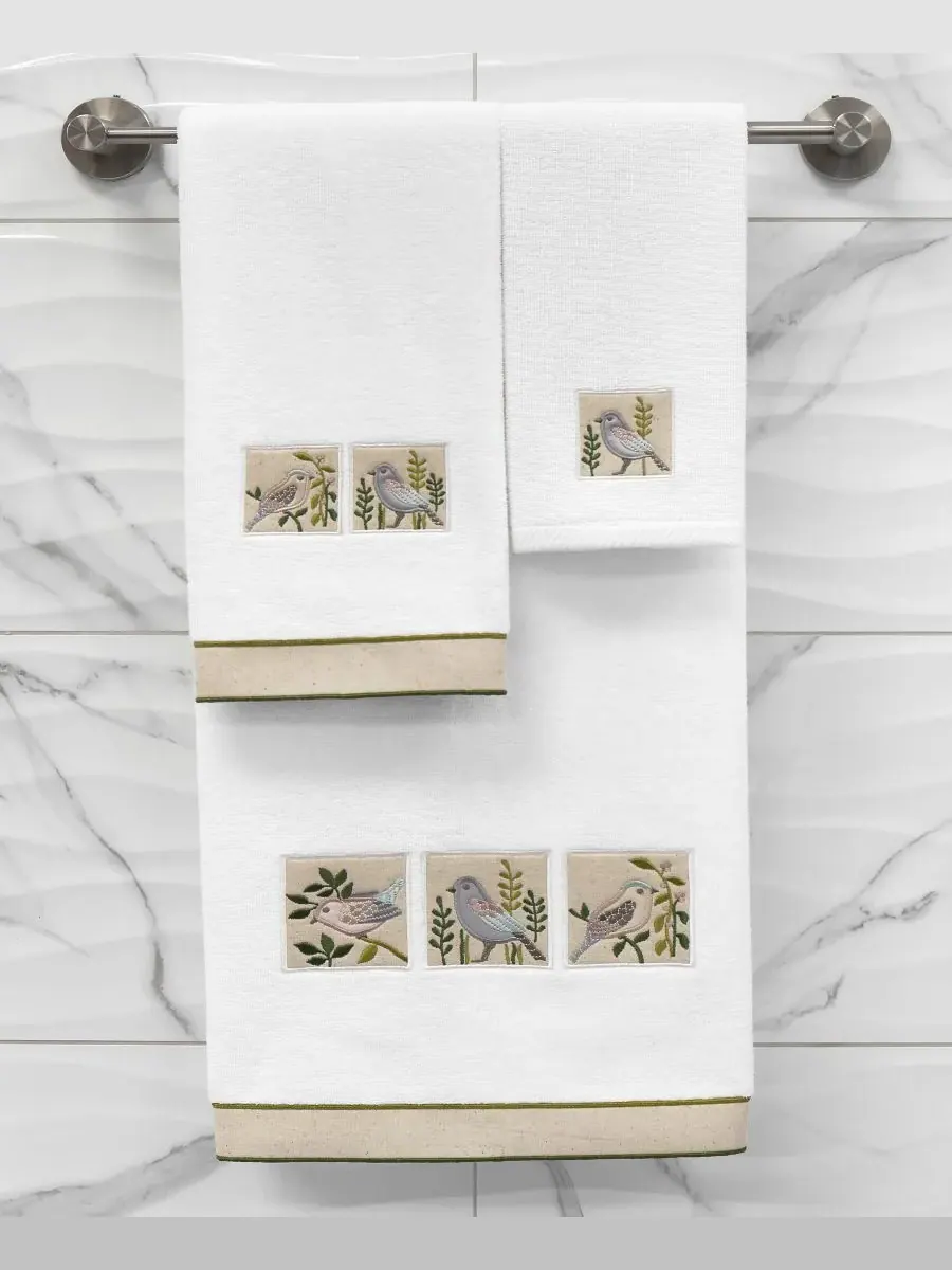 Набор из 3 полотенец Cotton Belinda с вышивкой Linum Home — изображение 3 из 4, белый