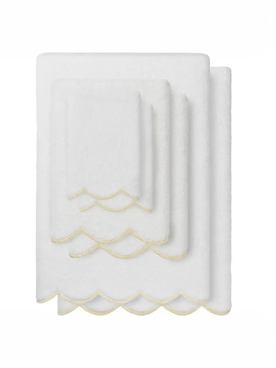 Набор из 6 полотенец Adornia Scallop Cotton Linum Home — изображение 1 из 6, белый бежевый