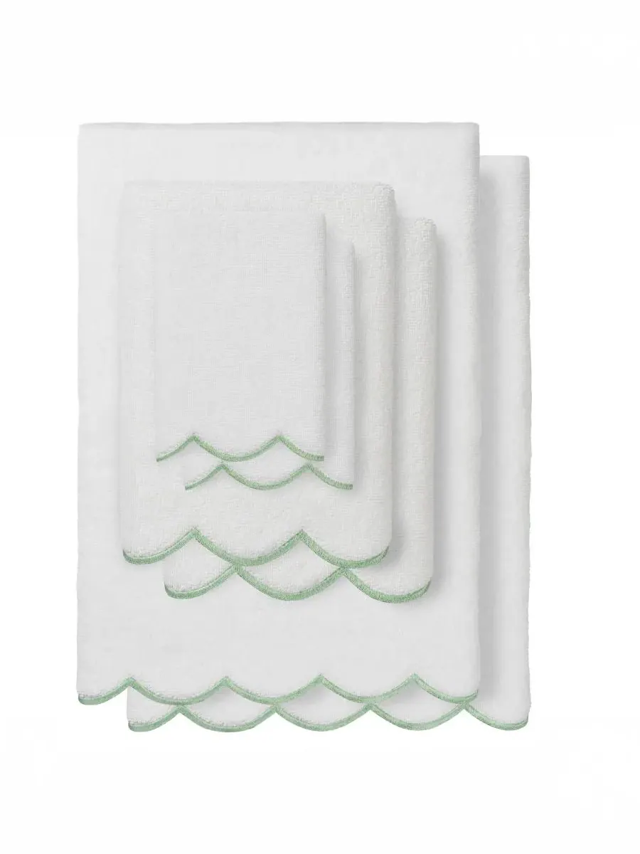 Набор из 6 полотенец Adornia Scallop Cotton Linum Home — изображение 1 из 6, белый зеленый