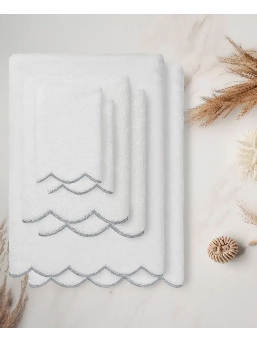 Набор из 6 полотенец Adornia Scallop Cotton Linum Home — изображение 2 из 6, белый серый