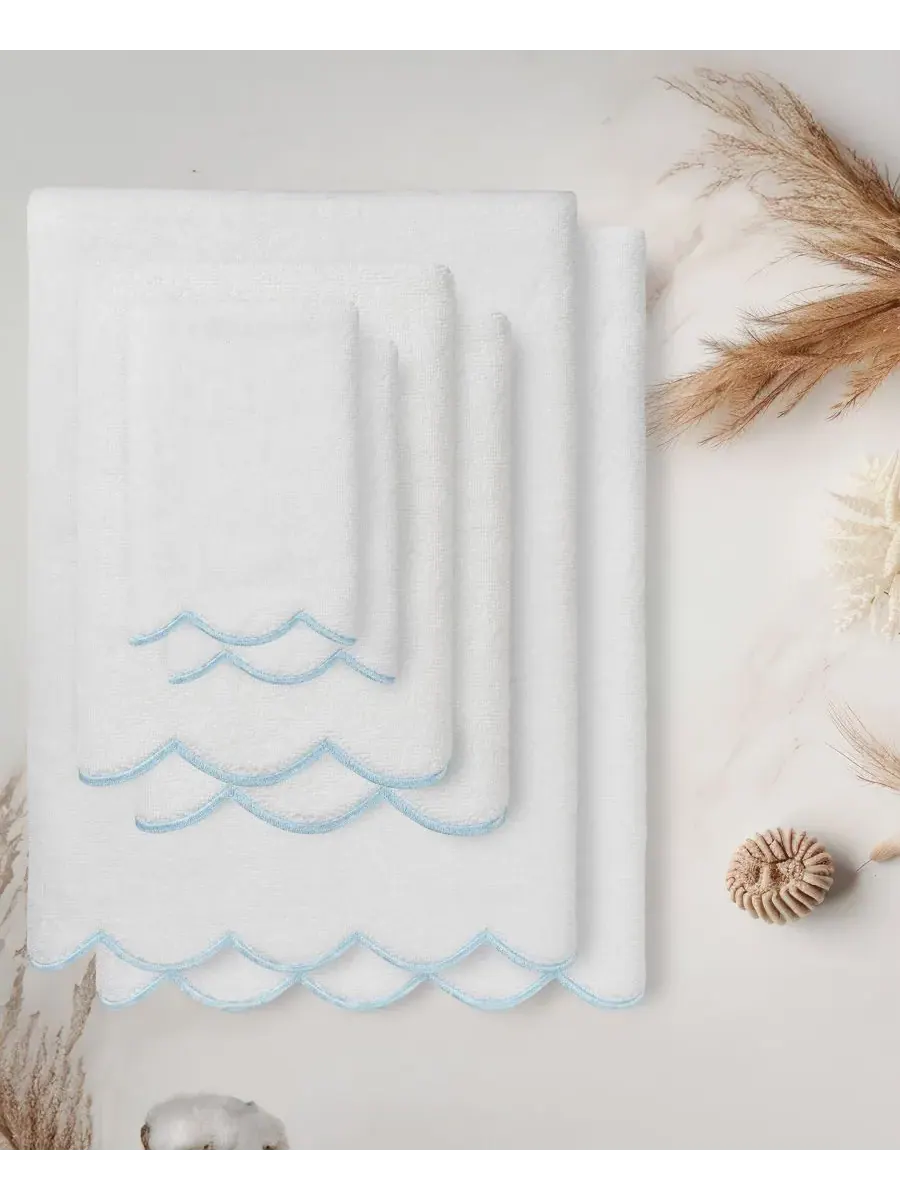 Набор из 6 полотенец Adornia Scallop Cotton Linum Home — изображение 2 из 6, белый синий