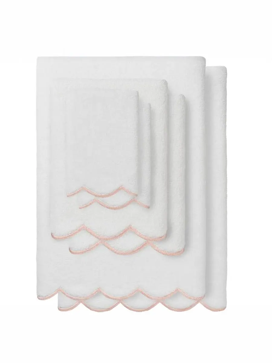 Набор из 6 полотенец Adornia Scallop Cotton Linum Home — изображение 1 из 6, белый розовый