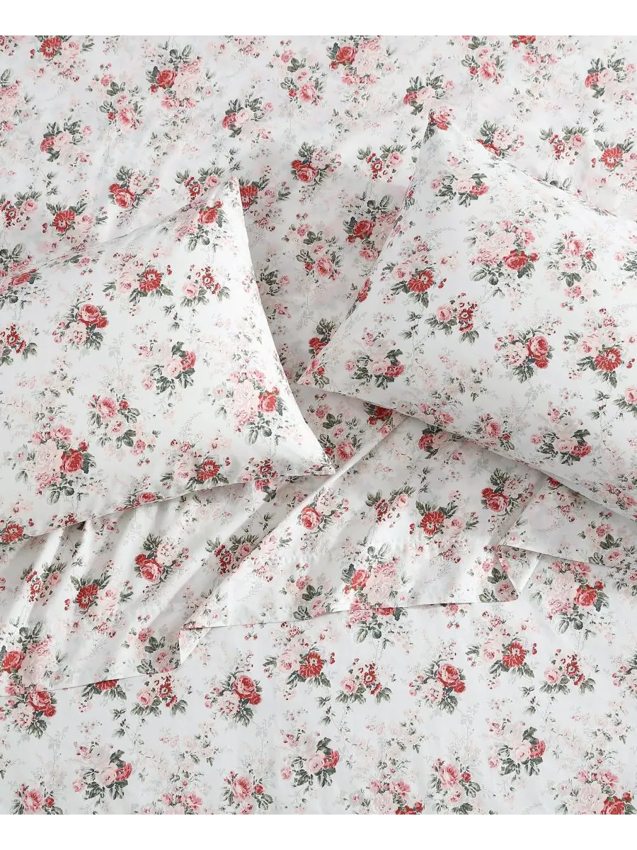 Комплект постельного белья из хлопкового перкаля, 4 предмета, размер Queen Laura Ashley — изображение 2 из 6, розовый розовый