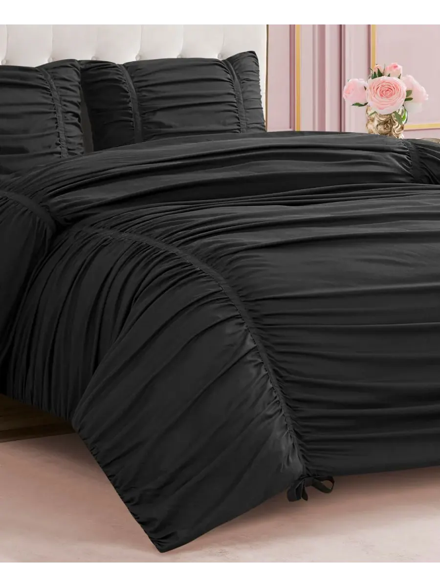 Комплект постельного белья из 3 предметов с присборенной лентой, размер Full/Queen Juicy Couture — изображение 2 из 7, черный