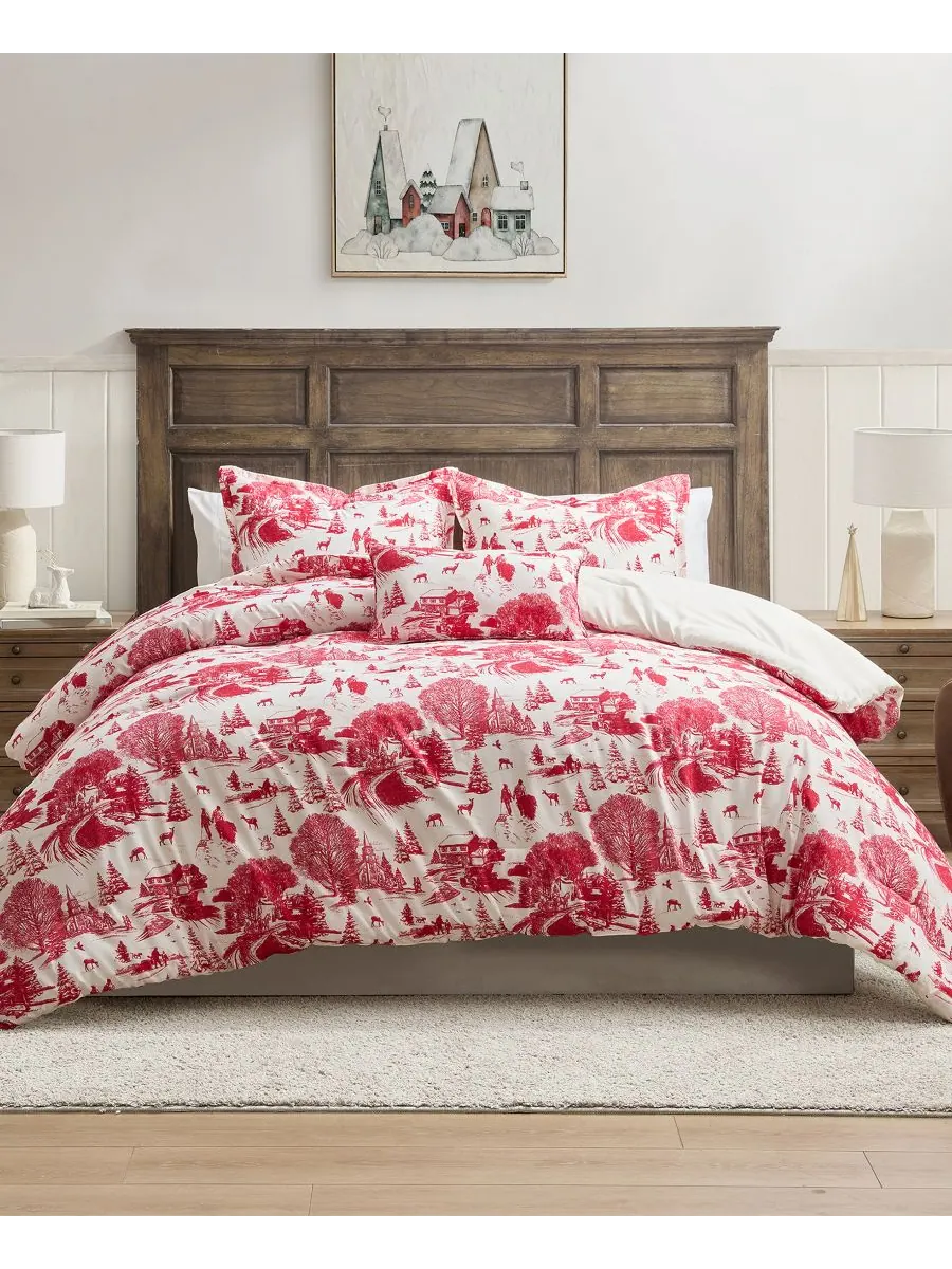 Комплект постельного белья Toile Holiday из 3 предметов, размер Twin/Twin XL Hallmark Bedding — красный