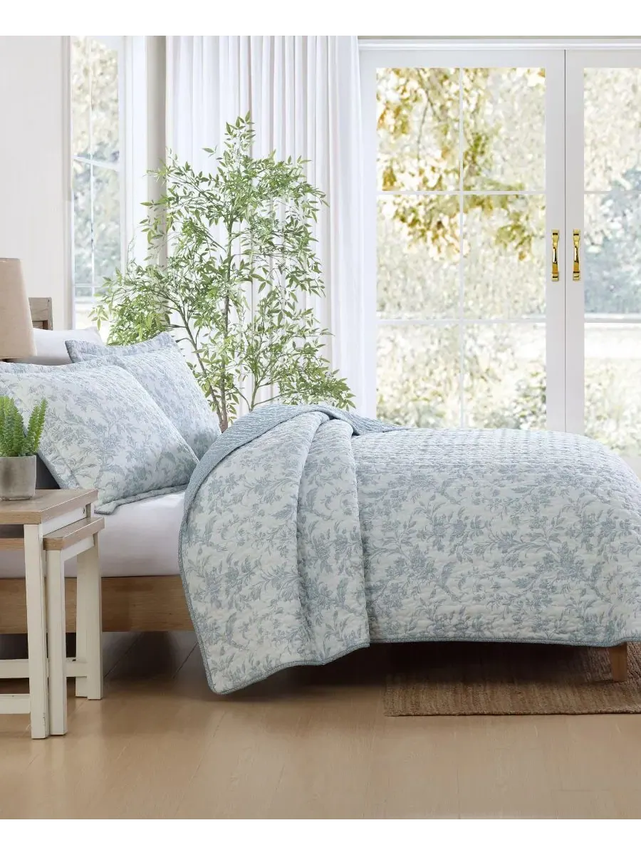 Комплекты стеганых одеял из ткани сирсакер от Amberly Laura Ashley — изображение 4 из 9, синий