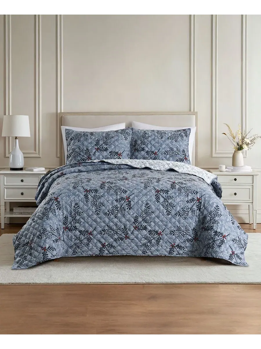 Комплект стеганого одеяла Festive Botanical Lenox, Twin — синий