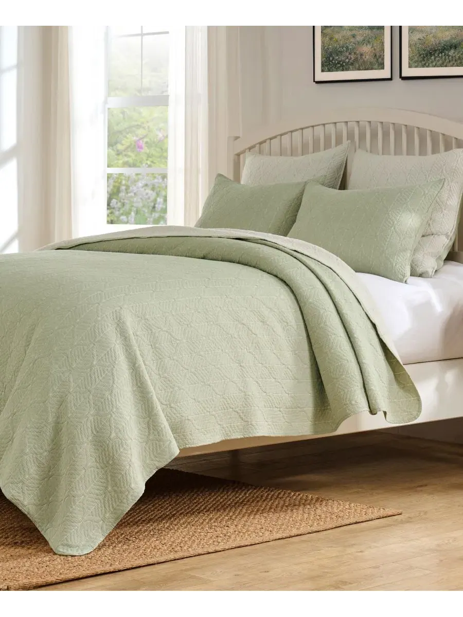 Покрывало-набор Harper Jacquard-Woven Reversible 2-предметный, Twin Greenland Home Fashions — изображение 3 из 7, шалфейный