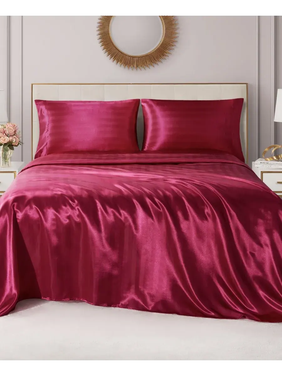 Комплект постельного белья из атласа и дамаска, 4 предмета, размер Queen Juicy Couture — изображение 7 из 9, розовый