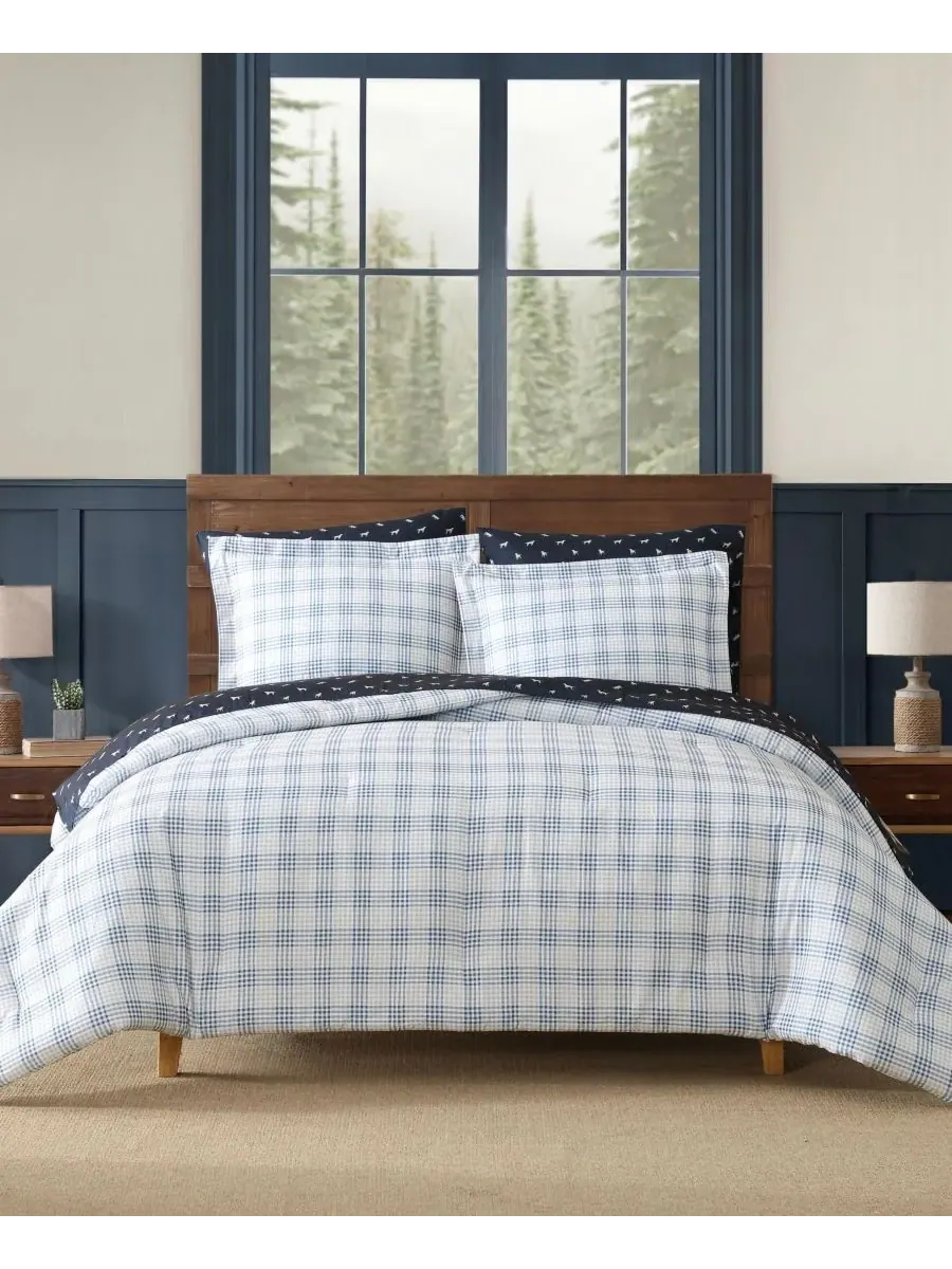 Комплект постельного белья Beach Pine Plaid, 5 предметов, размер Twin/Twin XL Eddie Bauer — изображение 1 из 7, серый синий