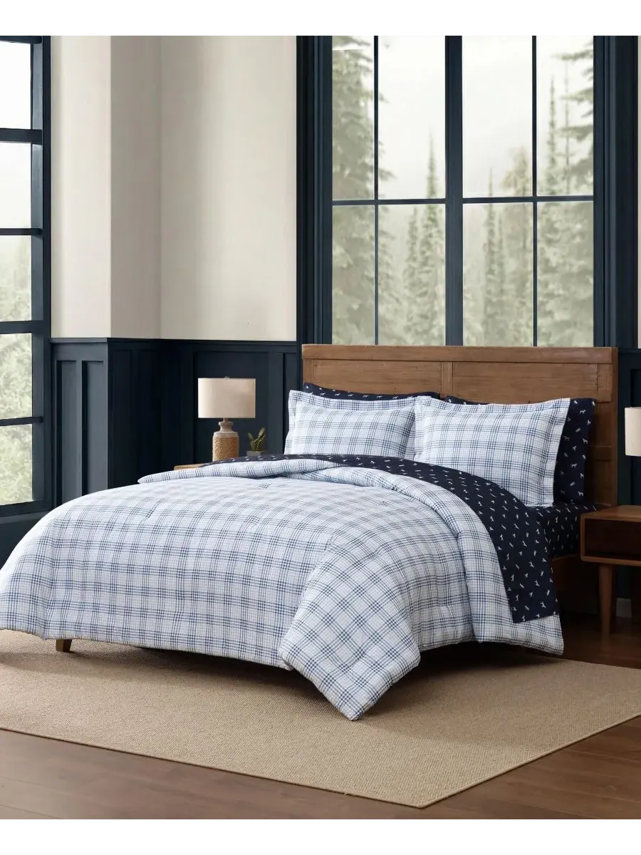 Комплект постельного белья Beach Pine Plaid, 5 предметов, размер Twin/Twin XL Eddie Bauer — изображение 2 из 7, серый синий