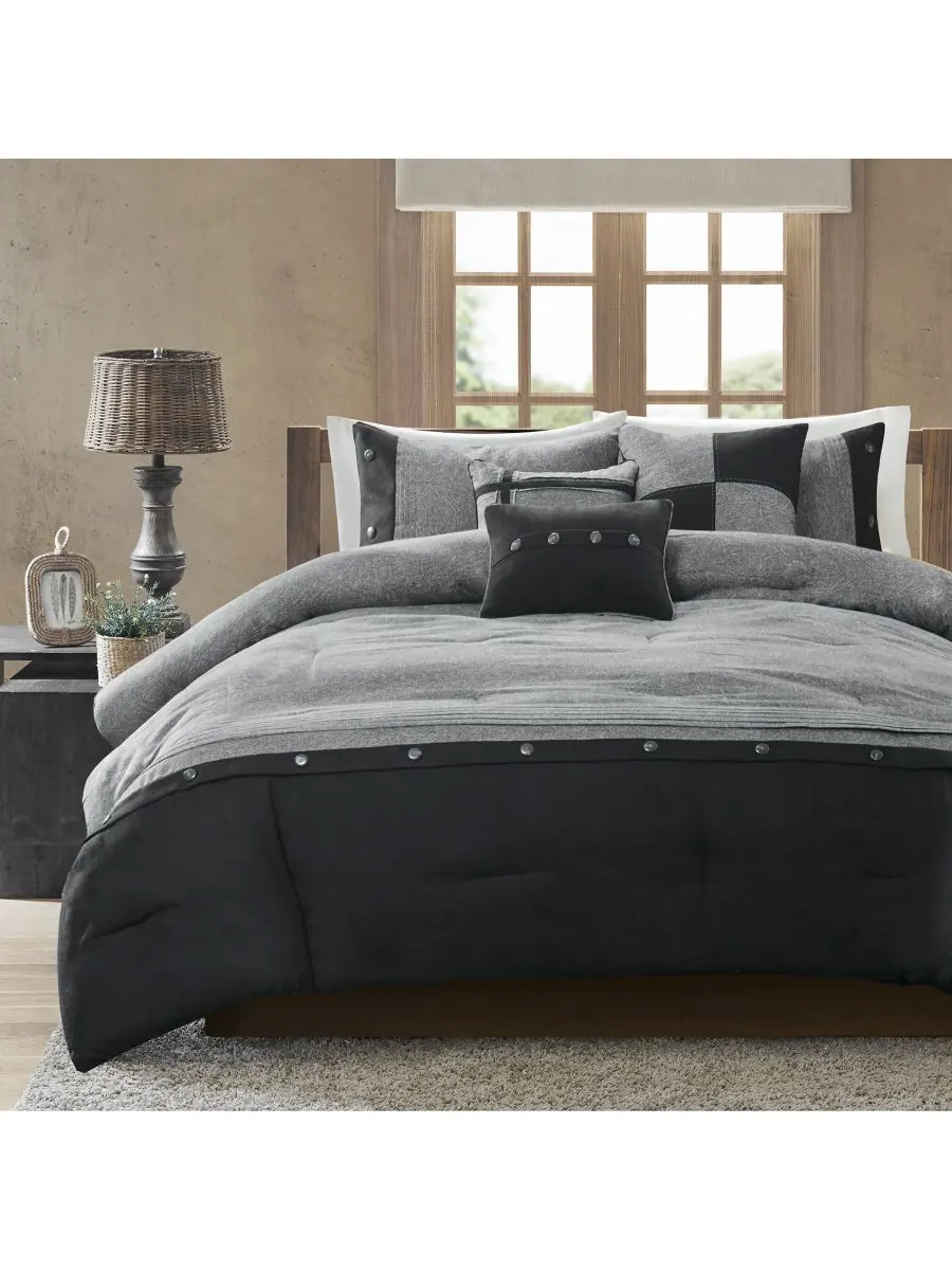 Комплект постельного белья Boone Microsuede из 7 предметов, размер California King Madison Park — изображение 7 из 7, серый