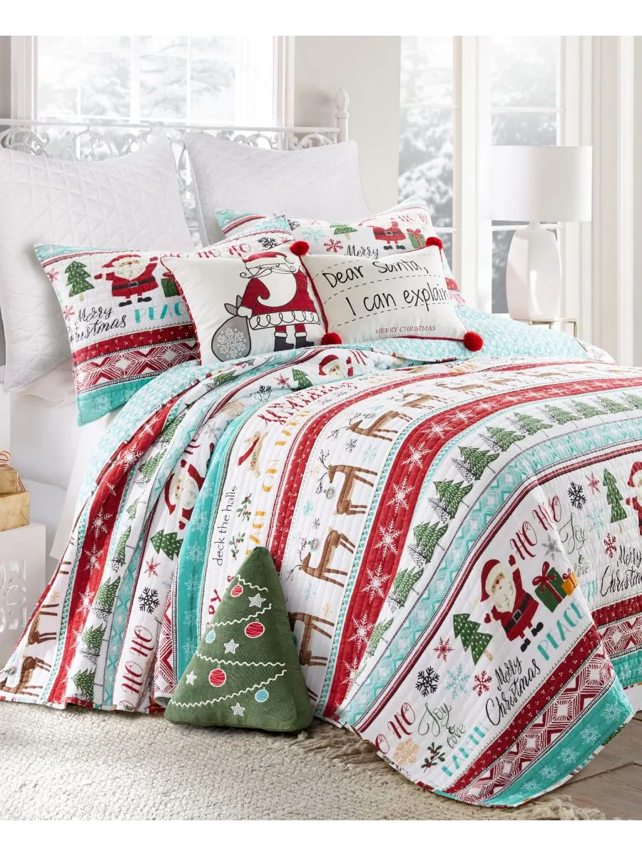 Двусторонний комплект постельного белья из 3 предметов "Merry Bright Ho Ho Holidays", размер — изображение 1 из 5, синий