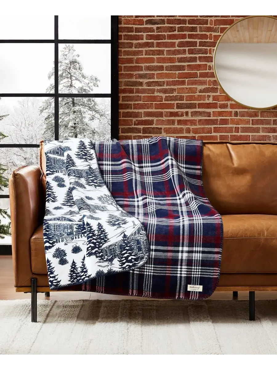 Водонепроницаемый двусторонний плед в клетку, 127 x 178 см Weatherproof Vintage — изображение 2 из 5, темно-синий