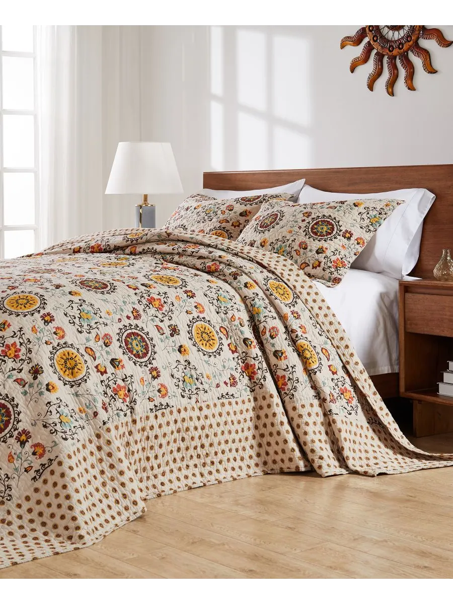 Комплект постельного белья Andorra Suzani Boho из 3 предметов, размер King/California King — изображение 1 из 4, тауп