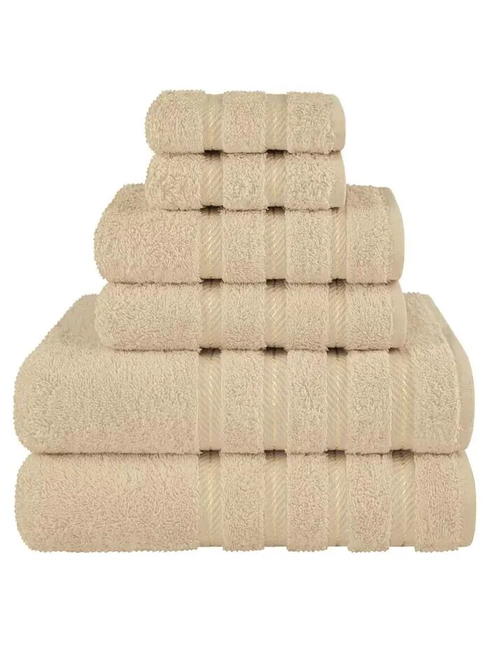 Роскошный комплект полотенец American Soft Linen из 100% хлопка, 6 шт — изображение 1 из 8, бежевый