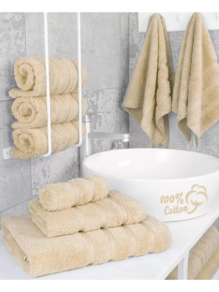 Роскошный комплект полотенец American Soft Linen из 100% хлопка, 6 шт — изображение 2 из 8, бежевый
