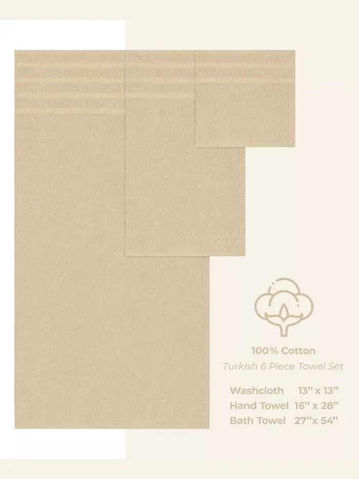 Роскошный комплект полотенец American Soft Linen из 100% хлопка, 6 шт — изображение 4 из 8, бежевый