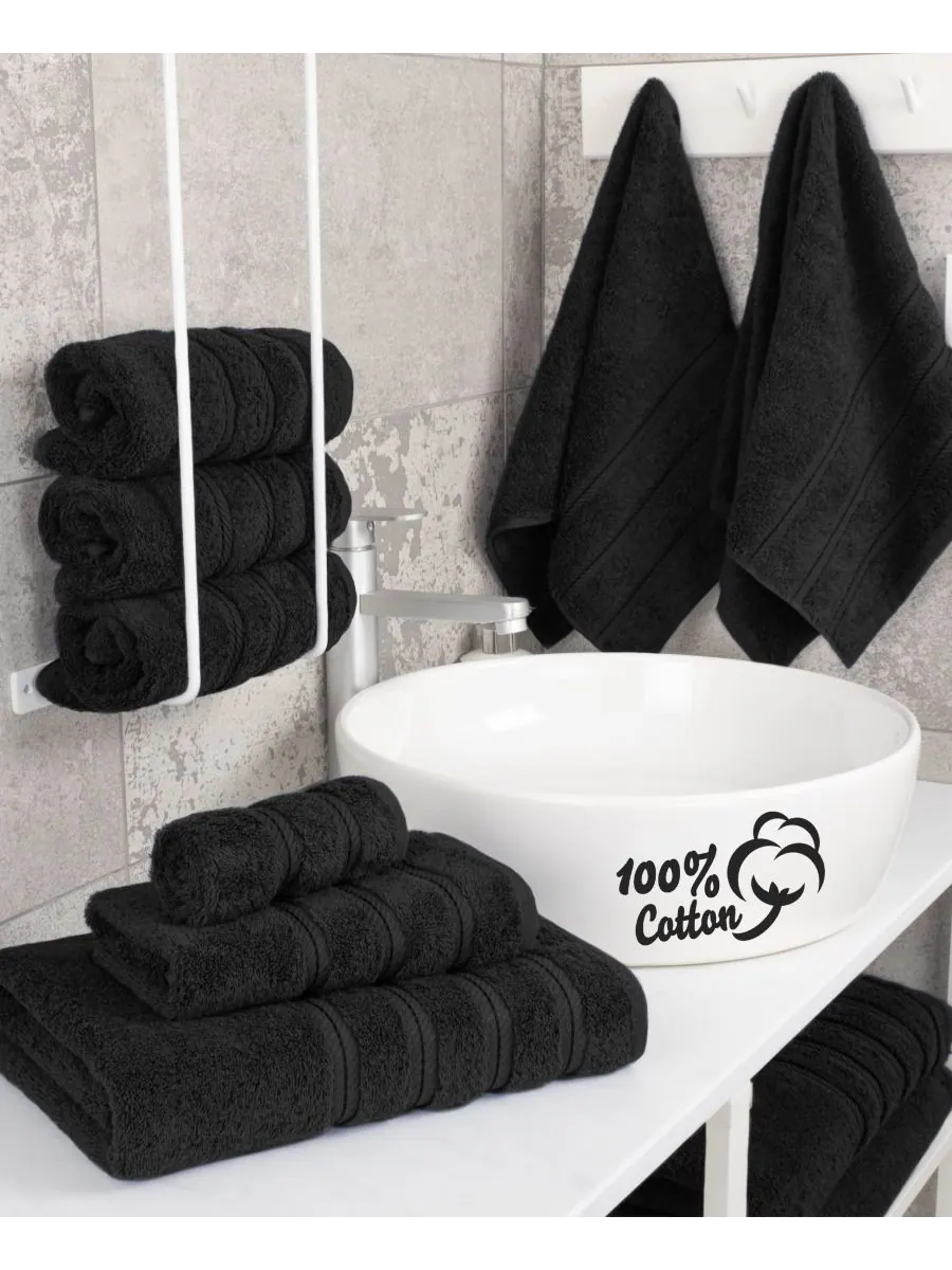 Роскошный набор полотенец Edison из 6 предметов, 100% хлопок American Soft Linen — изображение 2 из 7, черный
