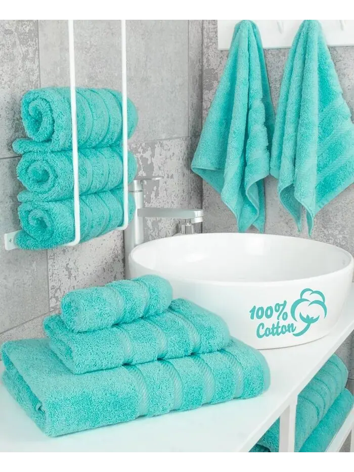 Роскошный комплект полотенец American Soft Linen из 100% хлопка, 6 шт — изображение 2 из 8, бирюзовый