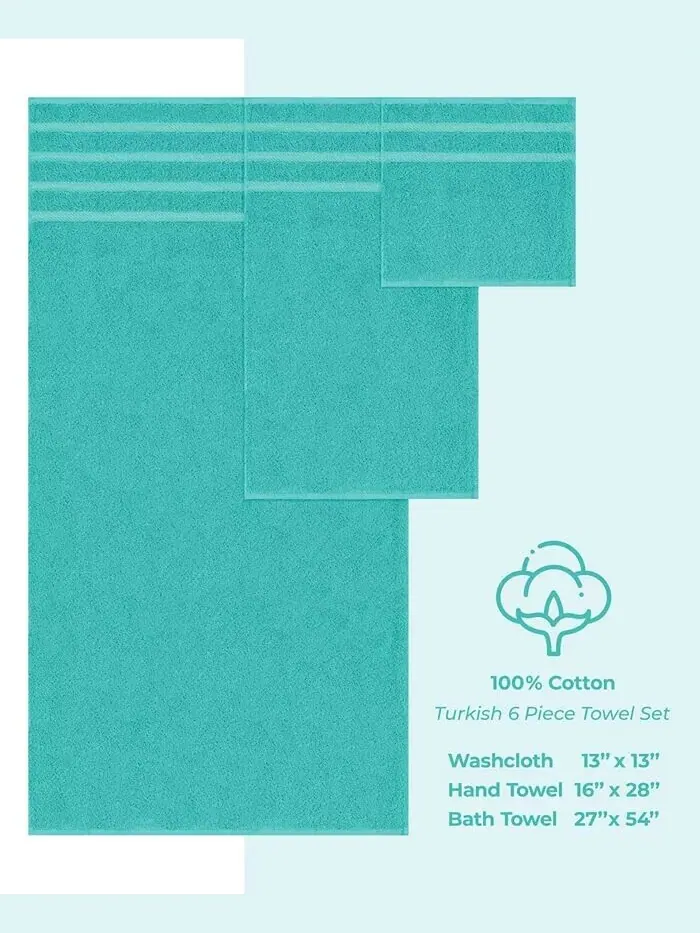 Роскошный комплект полотенец American Soft Linen из 100% хлопка, 6 шт — изображение 4 из 8, бирюзовый