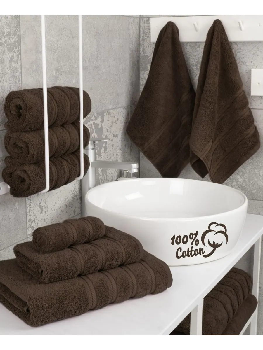 Роскошный набор полотенец Edison из 6 предметов, 100% хлопок American Soft Linen — изображение 2 из 7, коричневый
