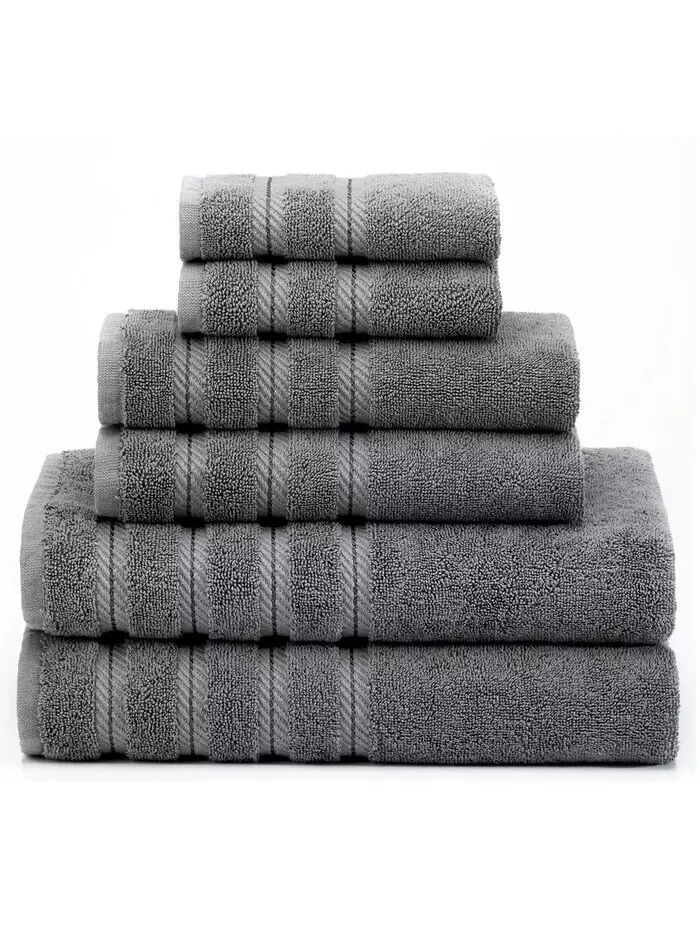 Роскошный комплект полотенец American Soft Linen из 100% хлопка, 6 шт — изображение 1 из 7, серый