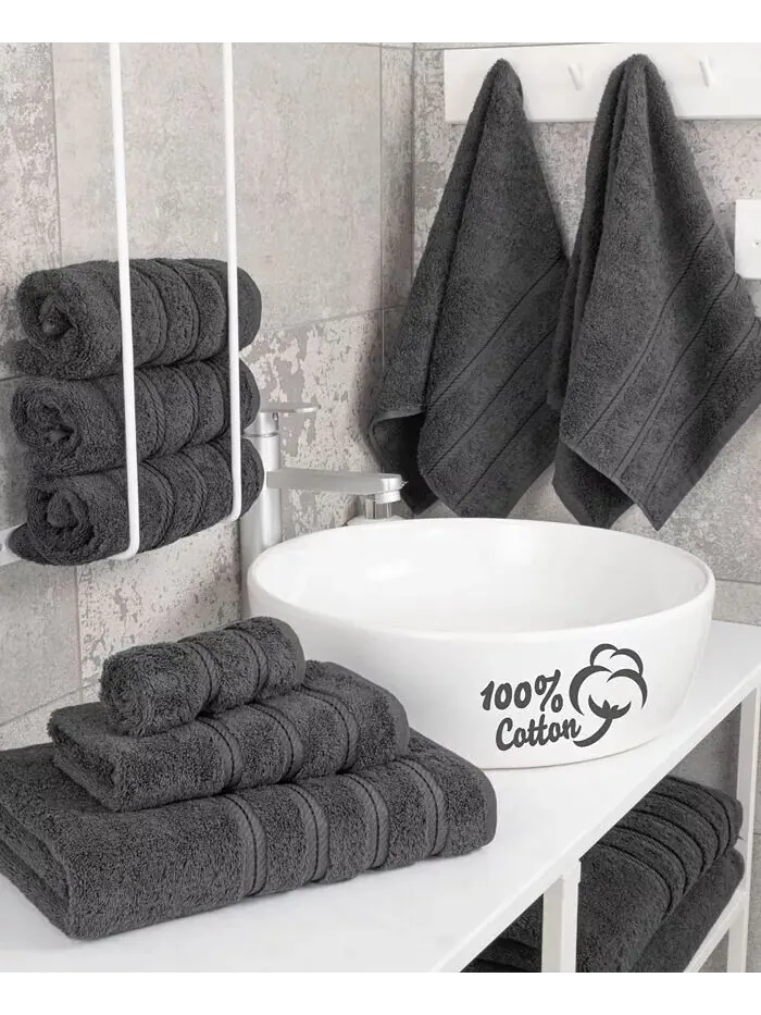 Роскошный комплект полотенец American Soft Linen из 100% хлопка, 6 шт — изображение 7 из 7, серый