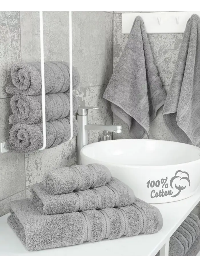 Роскошный комплект полотенец American Soft Linen из 100% хлопка, 6 шт — изображение 2 из 8, серый