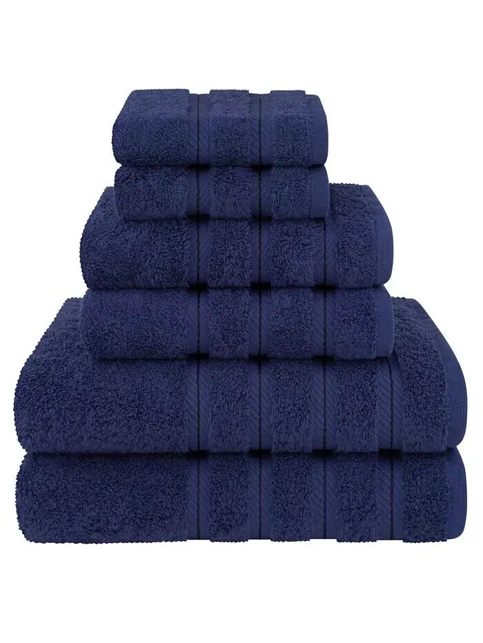 Роскошный комплект полотенец American Soft Linen из 100% хлопка, 6 шт — изображение 1 из 8, темно-синий