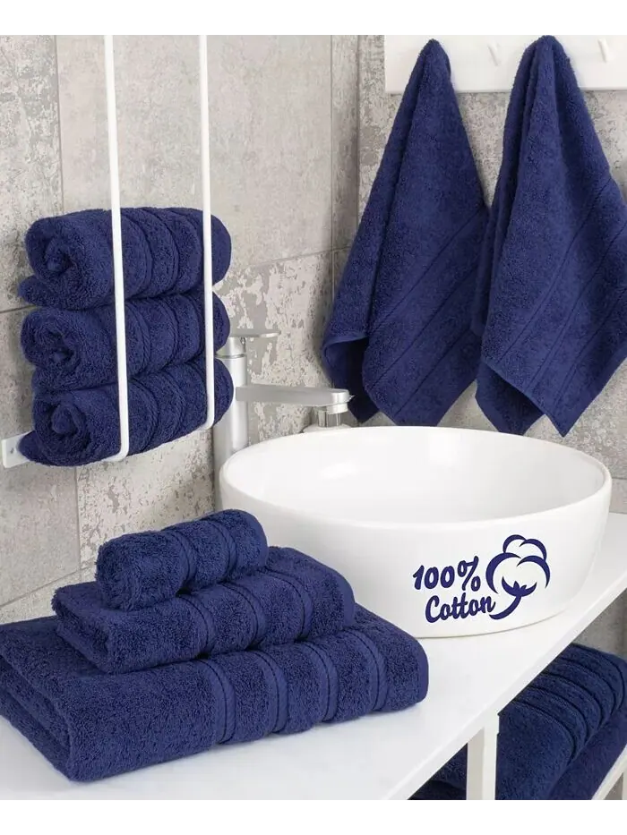 Роскошный комплект полотенец American Soft Linen из 100% хлопка, 6 шт — изображение 2 из 8, темно-синий