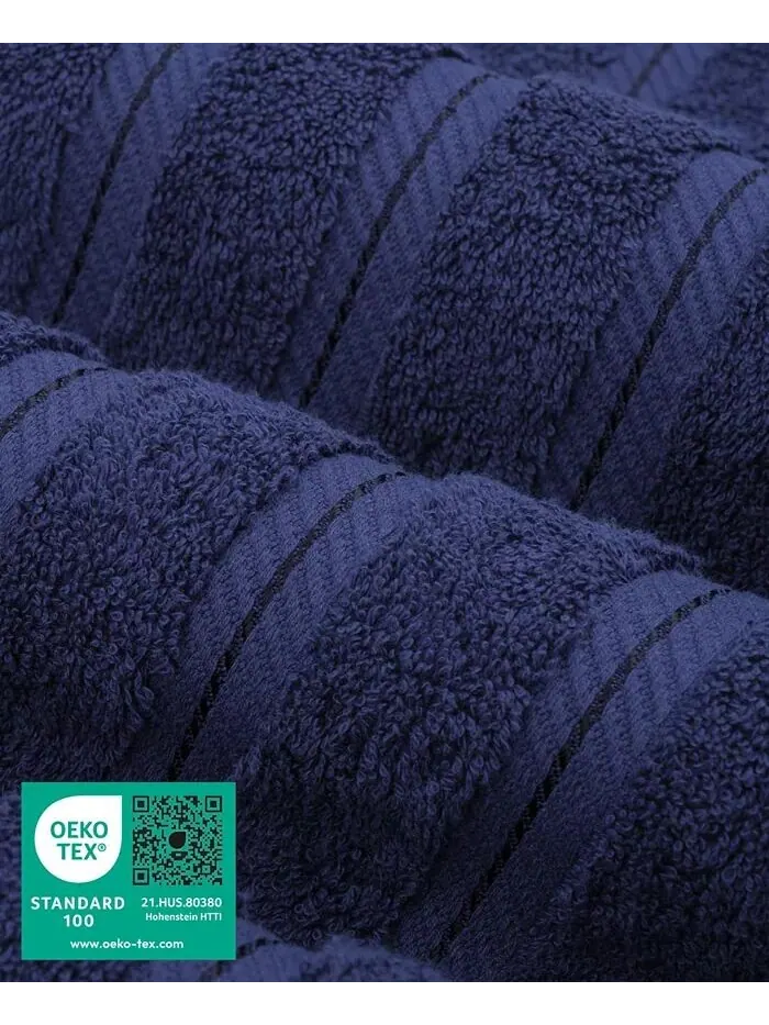 Роскошный комплект полотенец American Soft Linen из 100% хлопка, 6 шт — изображение 3 из 8, темно-синий