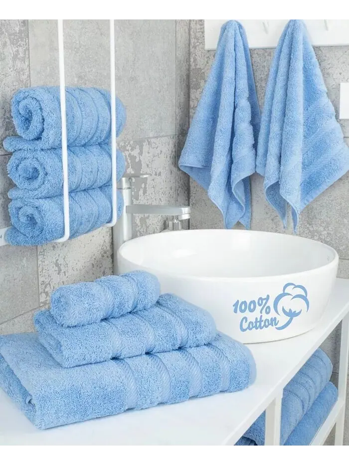 Роскошный комплект полотенец American Soft Linen из 100% хлопка, 6 шт — изображение 2 из 8, синий
