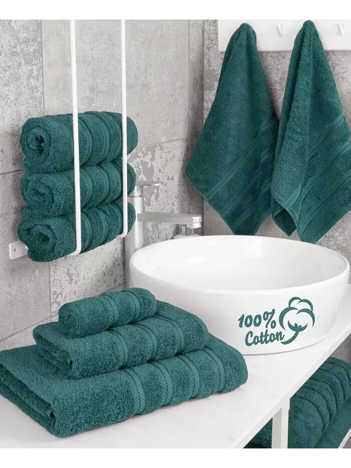 Роскошный комплект полотенец American Soft Linen из 100% хлопка, 6 шт — изображение 2 из 8, синий