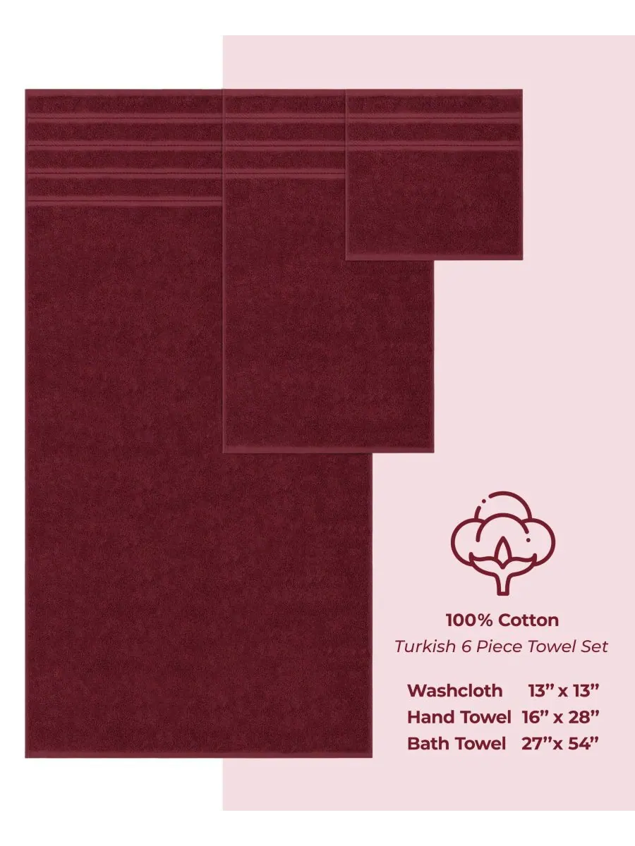 Роскошный набор полотенец Edison из 6 предметов, 100% хлопок American Soft Linen — изображение 4 из 7, бордовый