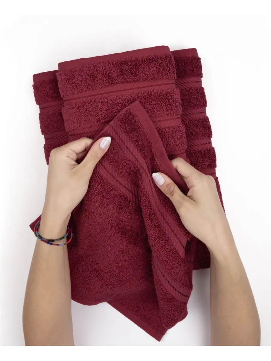 Роскошный набор полотенец Edison из 6 предметов, 100% хлопок American Soft Linen — изображение 5 из 7, бордовый
