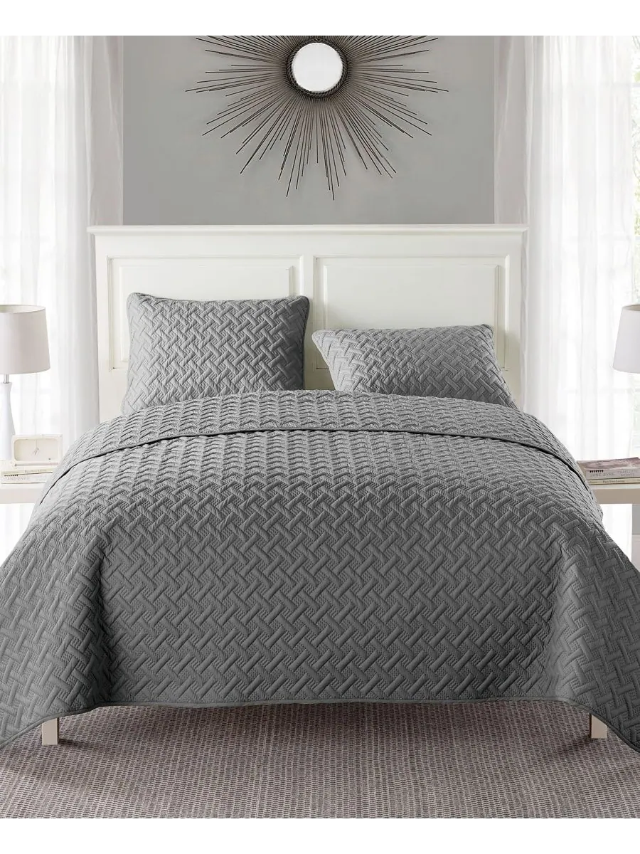 Комплект постельного белья Nina Embossed из 3 предметов, размер King VCNY Home — изображение 1 из 7, серый