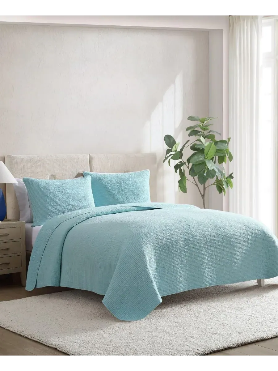 Комплект постельного белья Seashore Stitch из хлопка, двусторонний, 3 предмета, размер King — изображение 2 из 7, голубой
