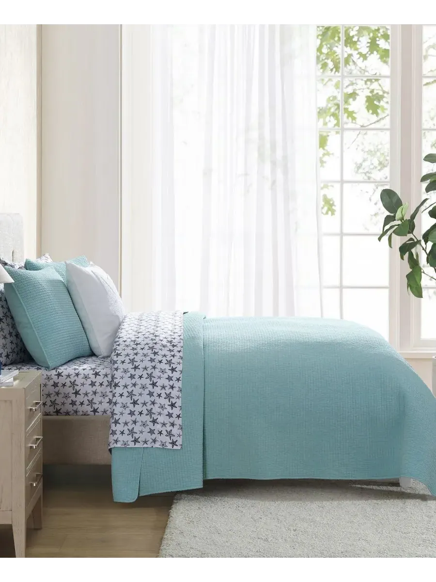 Комплект постельного белья Seashore Stitch из хлопка, двусторонний, 3 предмета, размер King — изображение 5 из 7, голубой